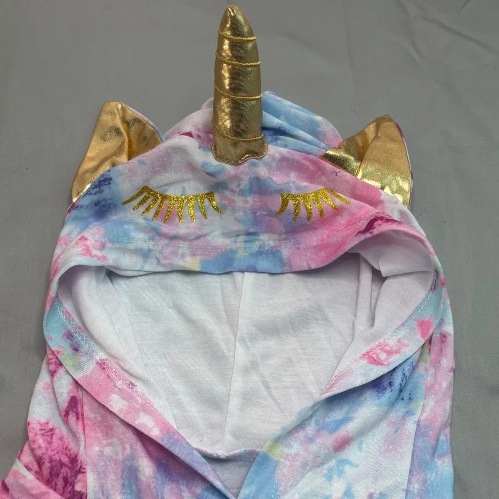 Unicorn Tie-Dye Nightgown with White Fuzzy Unicorn 🦄 Slippers